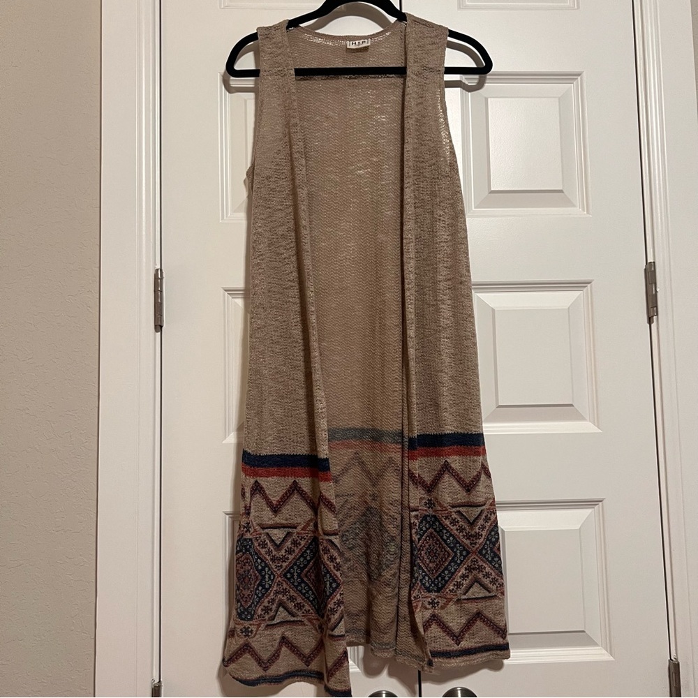h.i.p. Beige and Multicolor Patterned Full Length Vest